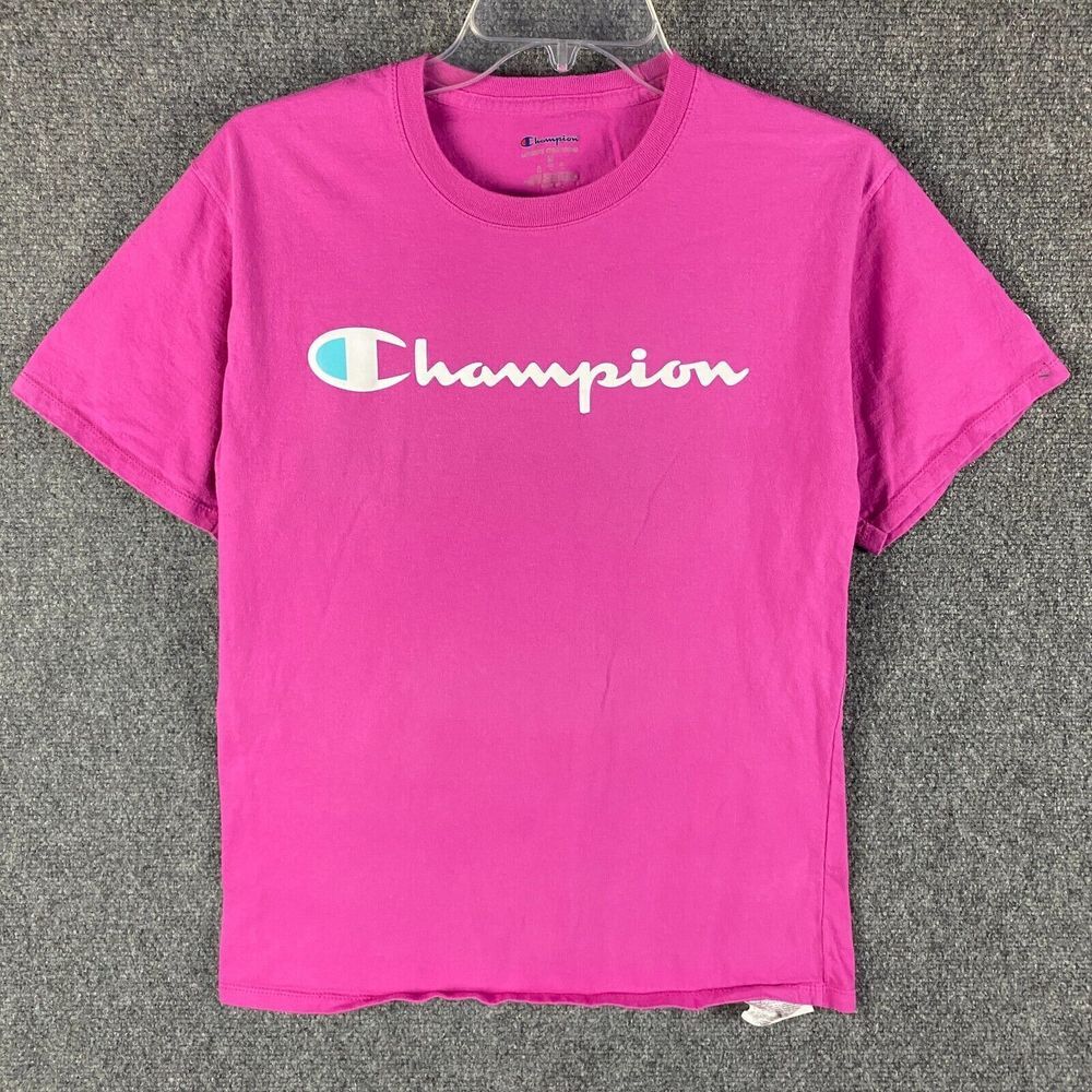 Champion T-Shirt Women's Medium Short Sleeve 100% Cotton Pink Adults Casual‎ M